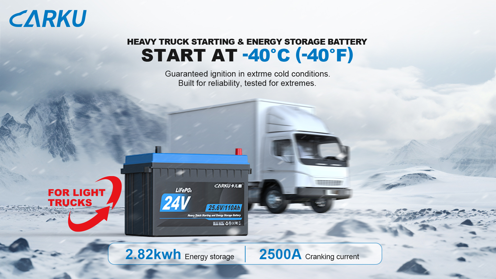 CARKU CB-16-24V Starting Battery for Light Truck with Unmatched Cold-Weather Performance